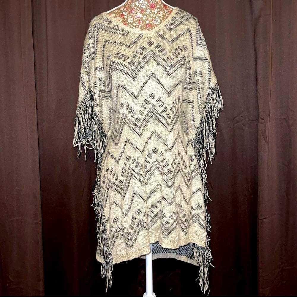 Cato Fringe Knit Sweater Poncho